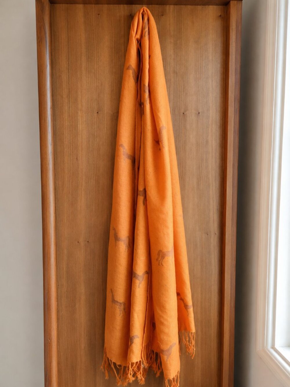 Soft Orange Scarf with Handcarved Horse Stamping